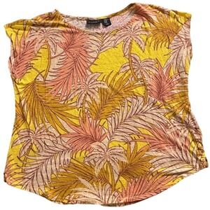 Tahari 100% Linen Tropical Palm Print Top XXL - Fits Smaller (See Measurements)